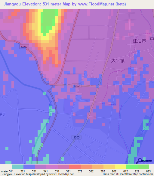 Jiangyou,China Elevation Map