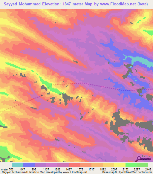 Seyyed Mohammad,Iran Elevation Map