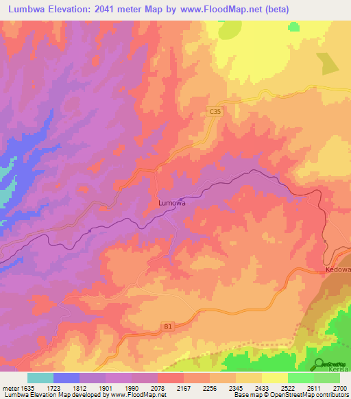 Lumbwa,Kenya Elevation Map