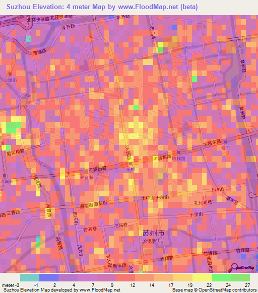 Suzhou,China Elevation Map