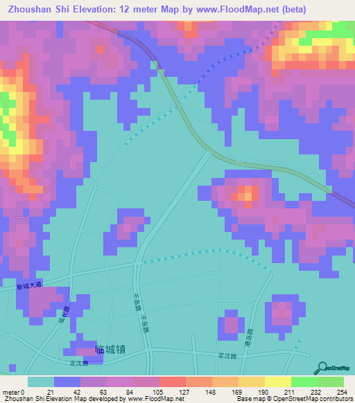 Zhoushan Shi,China Elevation Map