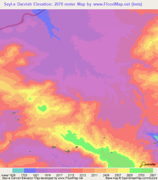 Seyl-e Darvish,Iran Elevation Map