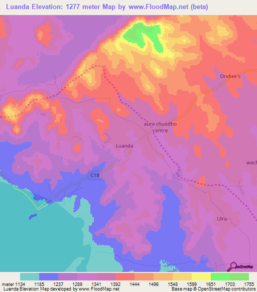 Luanda,Kenya Elevation Map