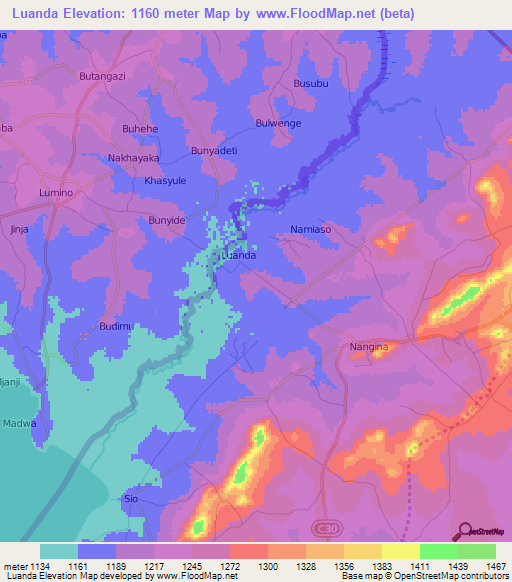 Luanda,Kenya Elevation Map