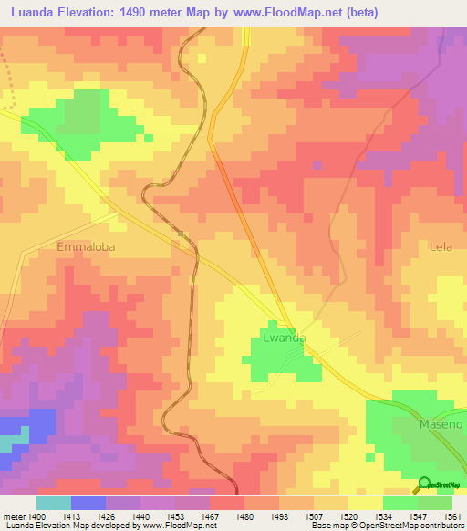 Luanda,Kenya Elevation Map