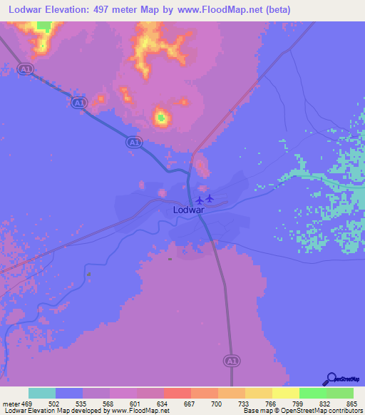 Lodwar,Kenya Elevation Map