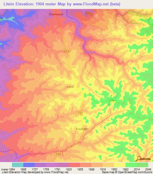 Litein,Kenya Elevation Map