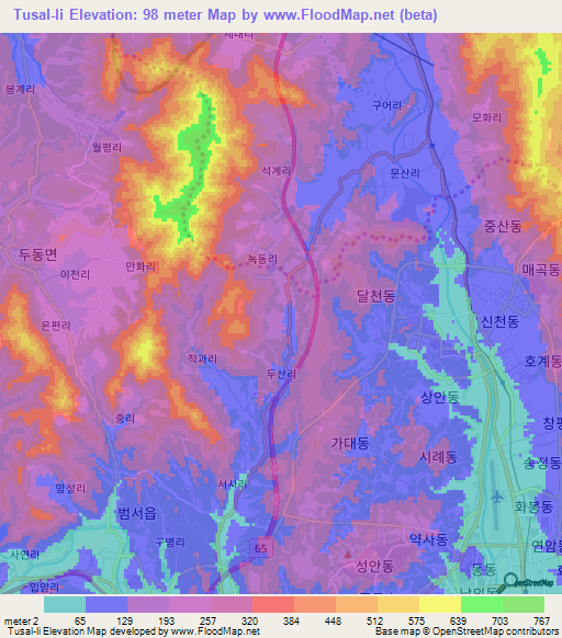 Tusal-li,South Korea Elevation Map