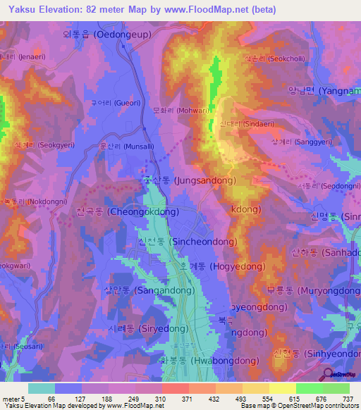 Yaksu,South Korea Elevation Map