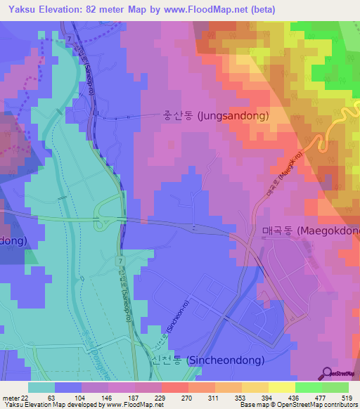 Yaksu,South Korea Elevation Map