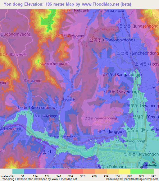 Yon-dong,South Korea Elevation Map
