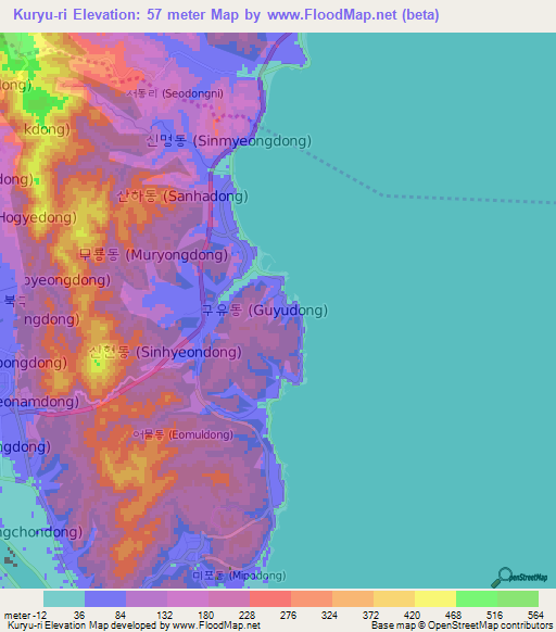 Kuryu-ri,South Korea Elevation Map