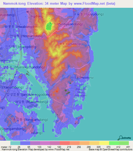 Nammok-tong,South Korea Elevation Map