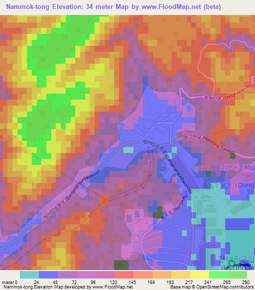 Nammok-tong,South Korea Elevation Map