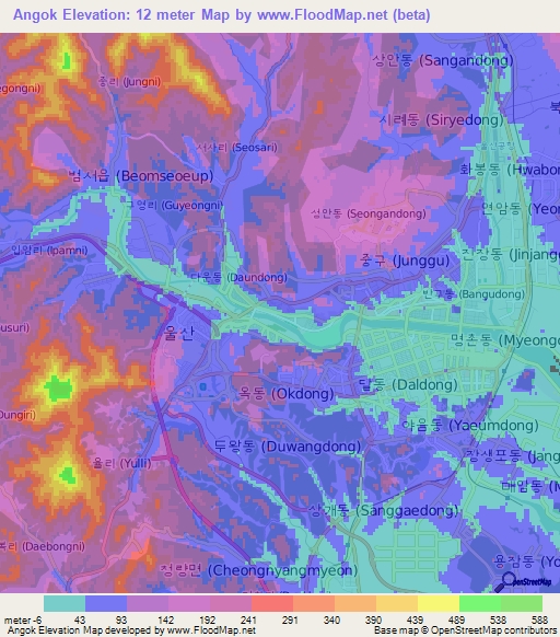 Angok,South Korea Elevation Map
