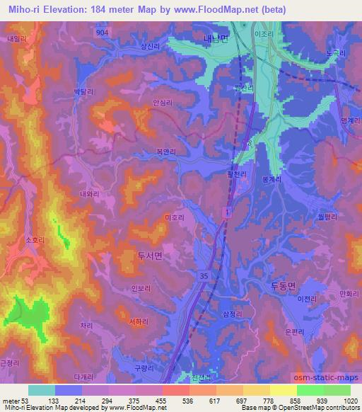 Miho-ri,South Korea Elevation Map