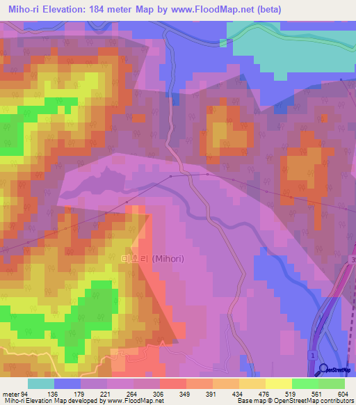 Miho-ri,South Korea Elevation Map
