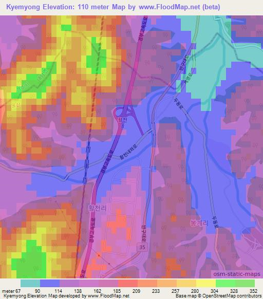 Kyemyong,South Korea Elevation Map