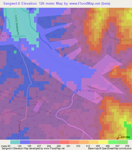 Sangwol-li,South Korea Elevation Map