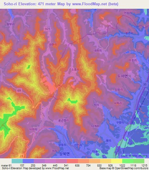 Soho-ri,South Korea Elevation Map