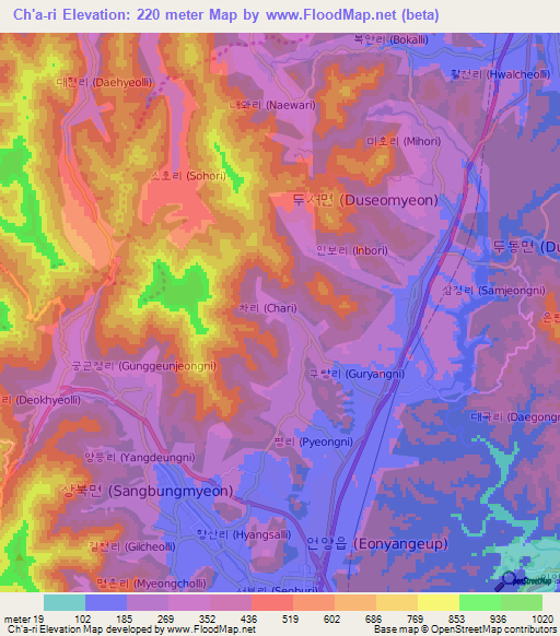 Ch'a-ri,South Korea Elevation Map