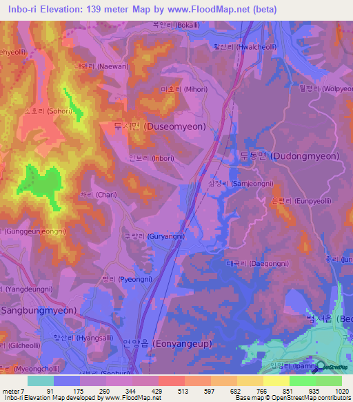 Inbo-ri,South Korea Elevation Map