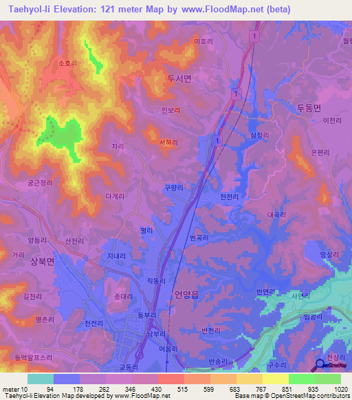 Taehyol-li,South Korea Elevation Map