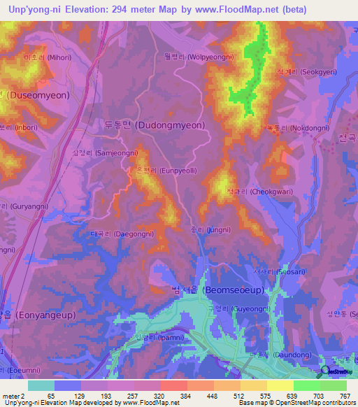 Unp'yong-ni,South Korea Elevation Map