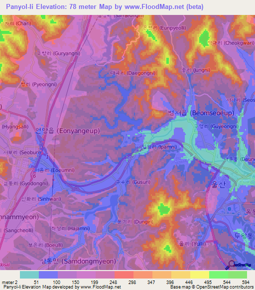 Panyol-li,South Korea Elevation Map