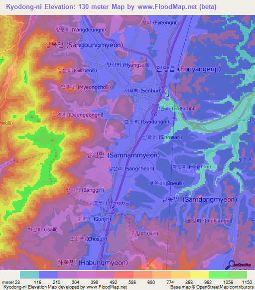 Kyodong-ni,South Korea Elevation Map