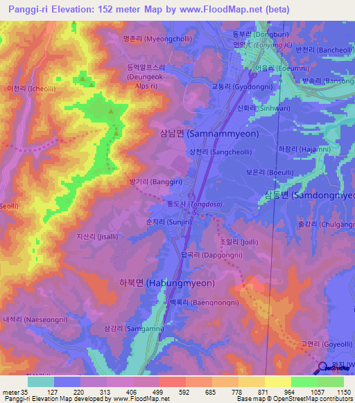 Panggi-ri,South Korea Elevation Map