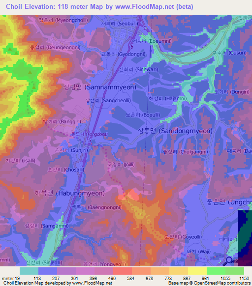 Choil,South Korea Elevation Map