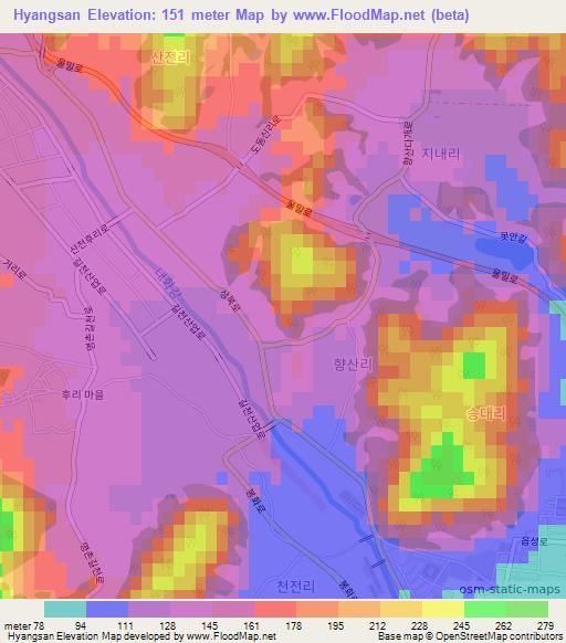 Hyangsan,South Korea Elevation Map