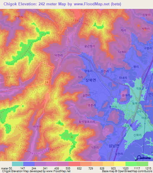 Chigok,South Korea Elevation Map