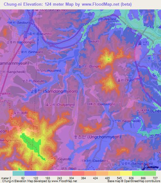 Chung-ni,South Korea Elevation Map