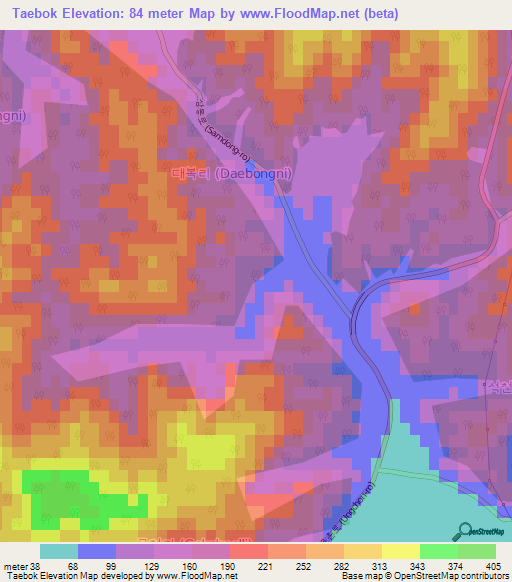Taebok,South Korea Elevation Map