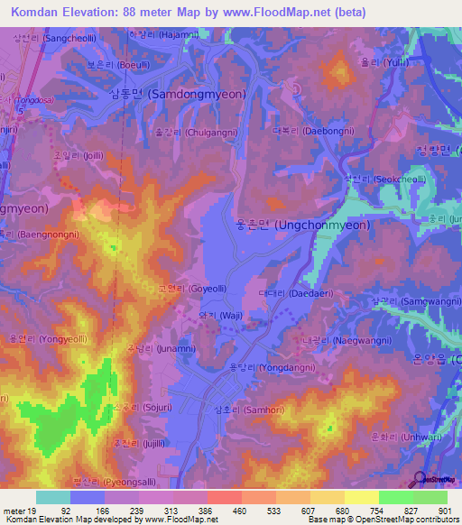 Komdan,South Korea Elevation Map