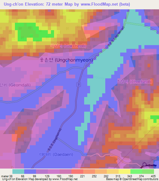 Ung-ch'on,South Korea Elevation Map