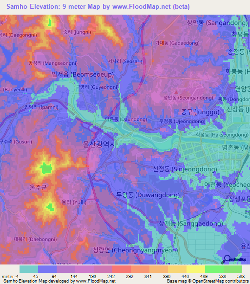 Samho,South Korea Elevation Map