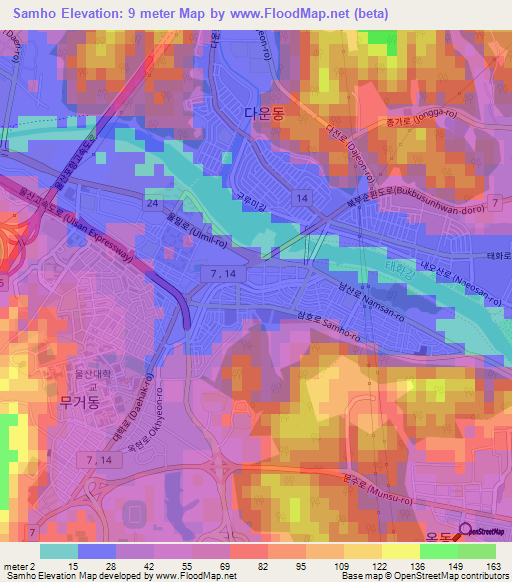 Samho,South Korea Elevation Map