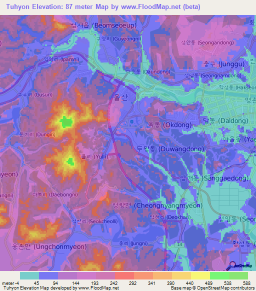 Tuhyon,South Korea Elevation Map