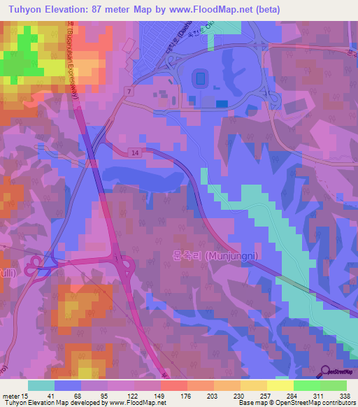Tuhyon,South Korea Elevation Map