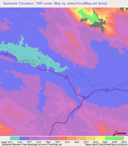 Sarkaneh,Iran Elevation Map