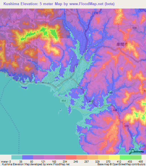 Kushima,Japan Elevation Map