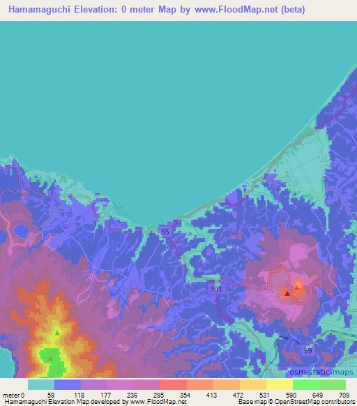 Hamamaguchi,Japan Elevation Map
