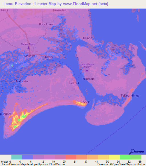 Lamu,Kenya Elevation Map