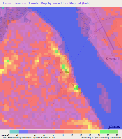 Lamu,Kenya Elevation Map