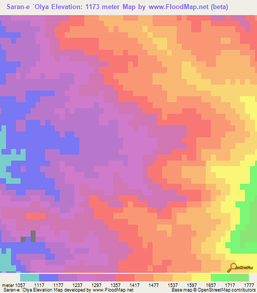Saran-e `Olya,Iran Elevation Map