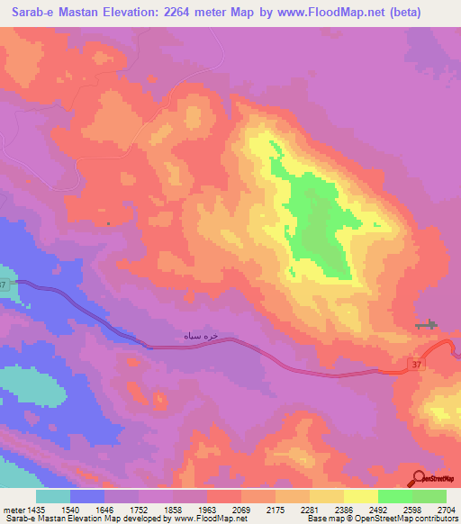 Sarab-e Mastan,Iran Elevation Map
