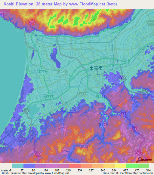 Koshi,Japan Elevation Map